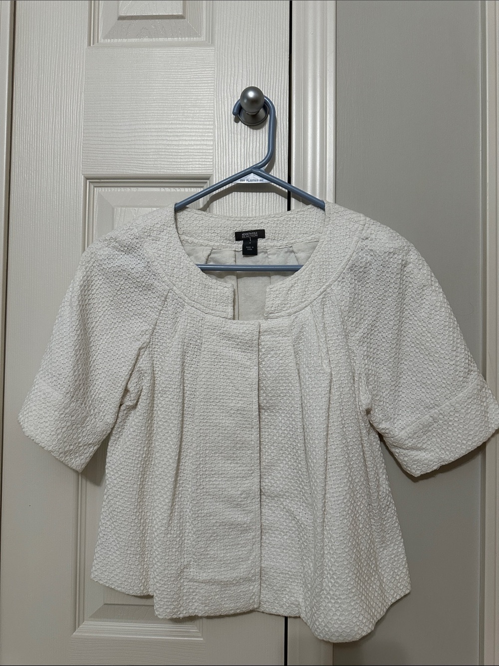 Kenneth Cole Reaction Cream Textured Short Sleeve Open-Front Jacket